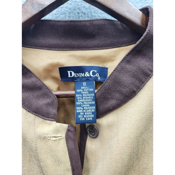 Denim & Co. 1X Embroidered Beige & Brown Button-Up Jacket With Floral Detailing - Picture 2 of 4
